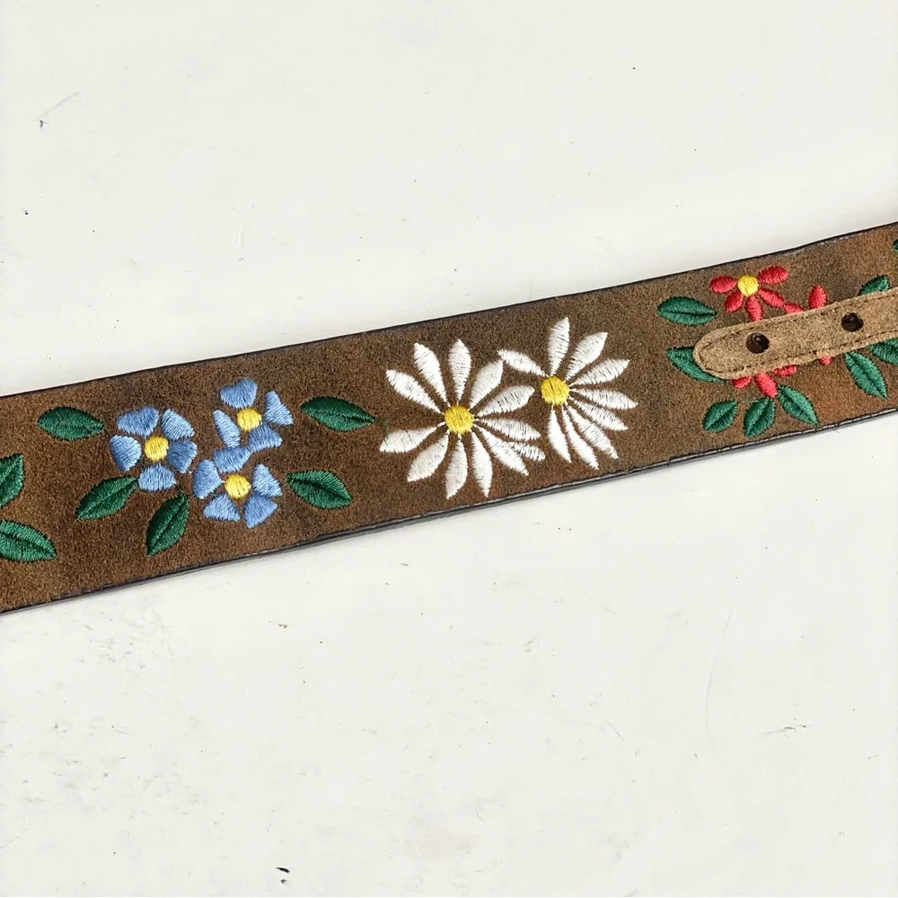 Brown Suede Floral Embroidered Belt with Silver Buckle - Picture 6 of 12